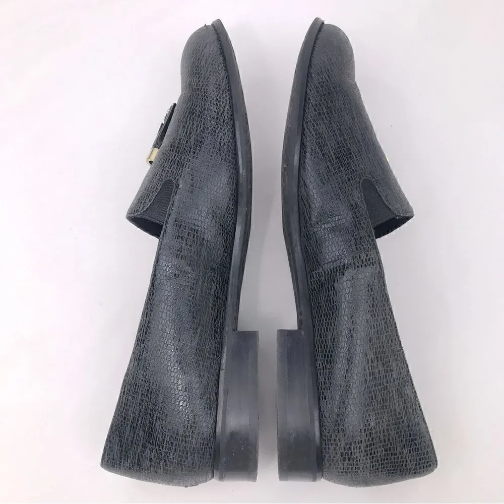 Ros Hommerson DIXIE  Tassel Loafer in Charcoal Iguana Print Leather